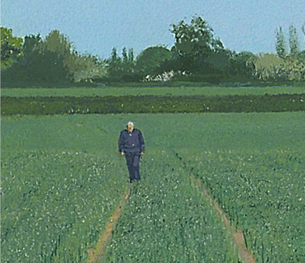 Bill Jack, farm manager, in dungarees. Image